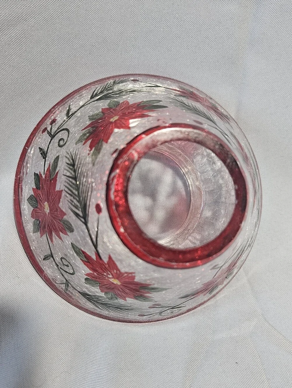 Yankee Candle Seasonal Christmas Poinsettia Crackle Glass Jar Shade Topper Rare